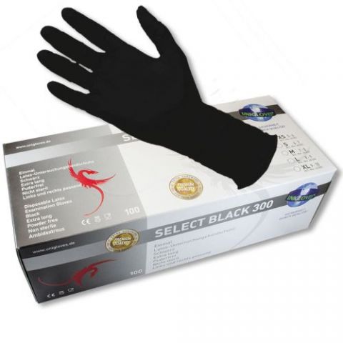 Powder Free Long Cuff Black Tattoo Gloves